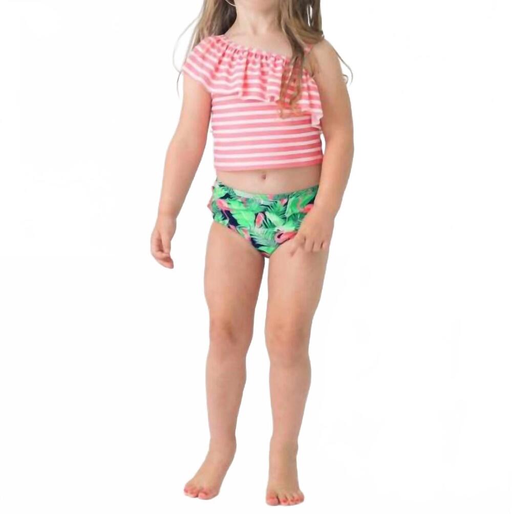 NEW RUFFLEBUTTS one shoulder ruffle tankini in flamingo frenzy